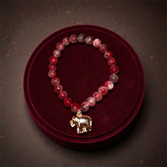 Jewelry - Red Glass Beaded Bracelet with Elephant Pendant